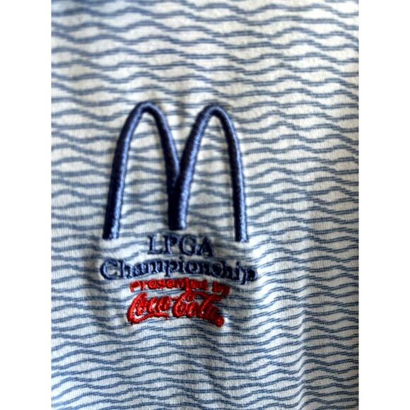 Cutter & Buck Mens XXL McDonalds Logo Polo Shirt Blue Striped LPGA Preppy VTG - Picture 2 of 9